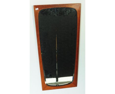 Danish Modern Design - Retro mid 20th century teak wood wall hanging mirror. Of tapering form with teak frame with central be