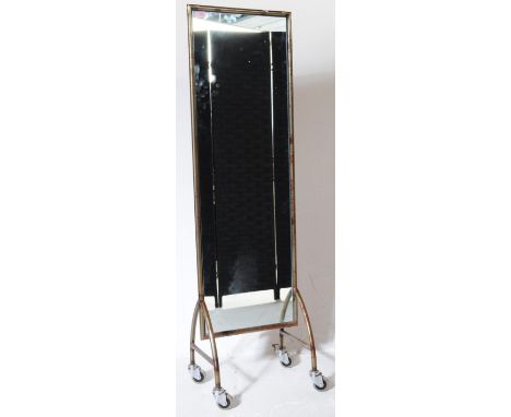 A vintage mid 20th century industrial full length mirror. Of rectangular form with tubular metal frame with mirrored central 