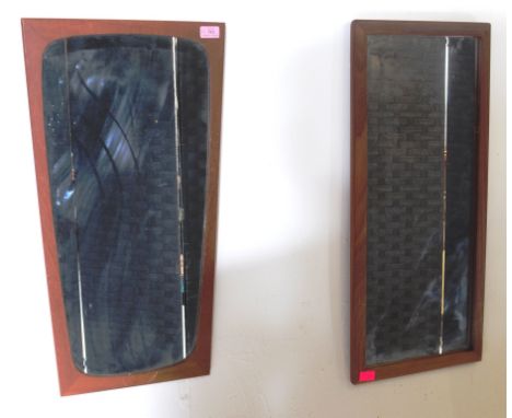British Modern Design - Two Mid century veneered teak wall mirrors. Each mirror having a teak wood back with shaped mirror fr