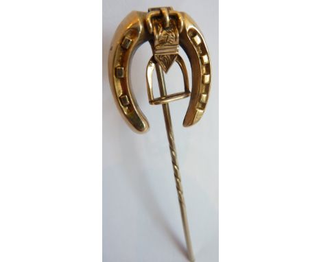 A Victorian gold horseshoe and stirrup stick pin