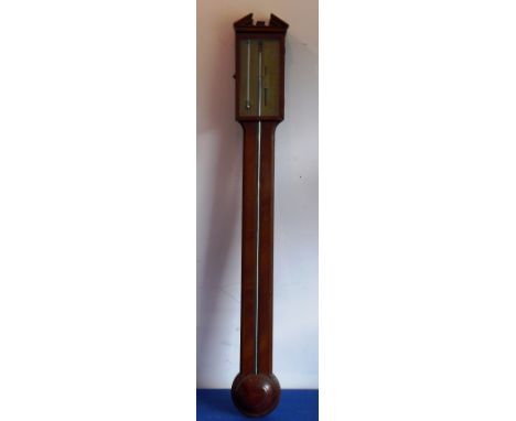 A George III period mahogany stick barometer; the brass register dial signed Roncheti, Manchester