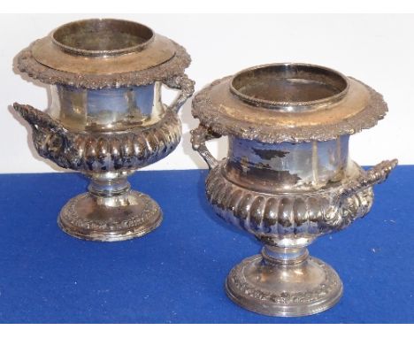 A pair of 19th century Sheffield plated wine coolers of two-handled campana form; approx. 25cm high  CONDITION REPORT: Each o