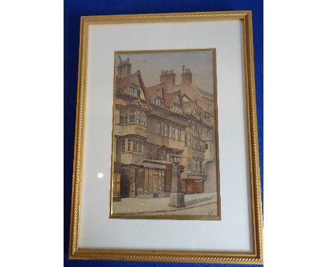 RICHARD TAYLOR BELLHOUSE, urban and architectural Artist exhibited 1880-1894, a gilt framed and glazed watercolour study of e