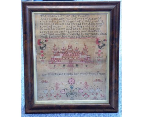 A George IV period walnut-framed sampler: Ann Stockdale, finished her work December 13th 1820; 46.5cm x 37cm  CONDITION REPOR