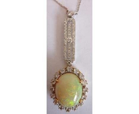 A beautiful 18-carat white gold, large opal and diamond necklace, RRP £9,500