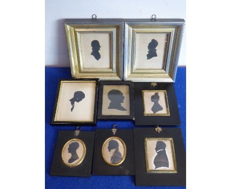 Eight framed and glazed portrait silhouette miniatures to include 19th century examples 