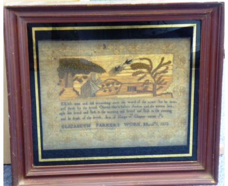 A framed and glazed early 19th Century George III period sampler; biblical text and Elizabeth Parker's work March 1st 1813; s