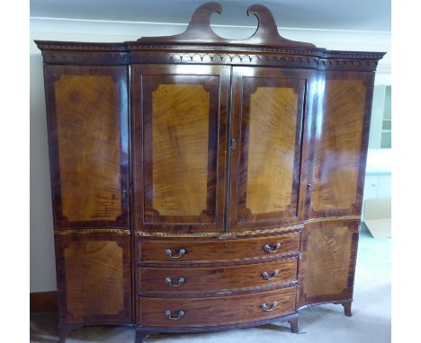 A very fine late 19th/early 20th century serpentine-fronted mahogany, boxwood strung and satinwood compactum of large proport