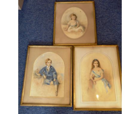 A similar pair of early 20th Century watercolour, heightened with body colour, gilt framed and glazed full length portrait st