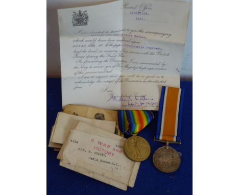The British War Medal and the Victory Medal to 4814 Private W. Phipps, Oxfordshire and Buckinghamshire Light Infantry togethe