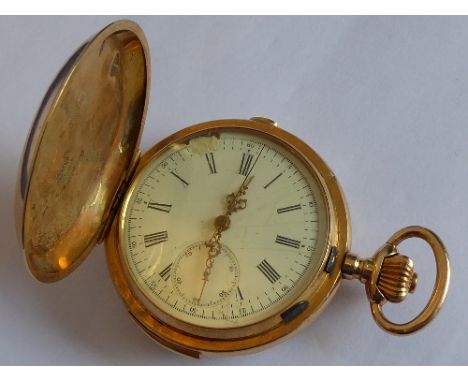 A fine 18-carat yellow gold cased full Hunter quarter-repeater pocket watch; cream dial, Roman numerals and subsidiary second