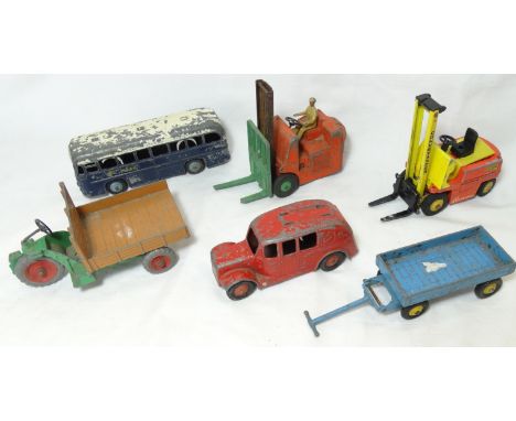DINKY FIRE ENGINE, BOACCOACH, CONVEJANGER, TRAILER, MOTOCART + COVENTRY FORK LIFT 