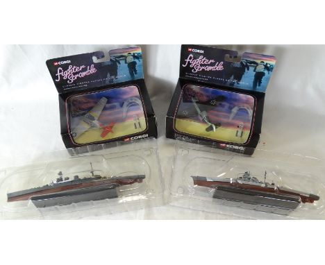 2 CORGI MODELS BOXED, 2 MODEL BATTLE SHIPS & AIRCRAFT 