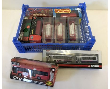 A tray of assorted boxed die cast buses. To include Corgi and Chad Valley. 