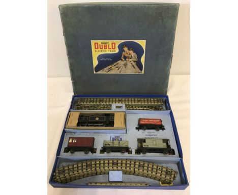 Boxed Hornby Dublo EDG17 Tank Goods Train Set. Comprising:- 0-6-2 tank engine in BR black livery, petrol tank wagon, brake va