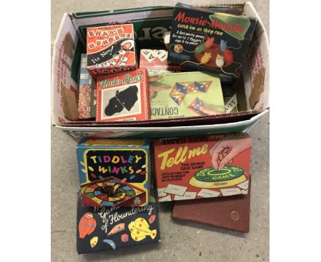 A box of c1950-60's games. To include 'Sorry' and Pocket Chess by K&C Ltd 
