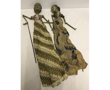 2 Indian wooden stick puppets.  