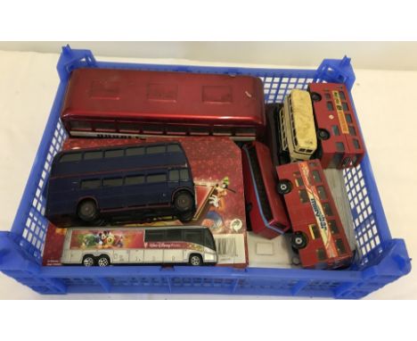 A collection of assorted diecast buses. To include; tin plate, Matchbox, Joal and Solido. 