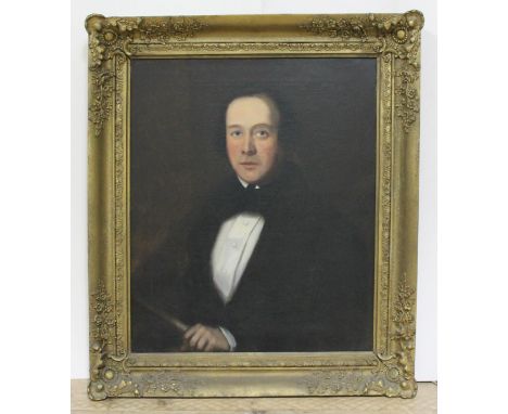 19th Century School, portrait of a gentleman, oil on canvas, unsigned, 62cm x 75cm, gilt swept frame 82cm x 95cm.  