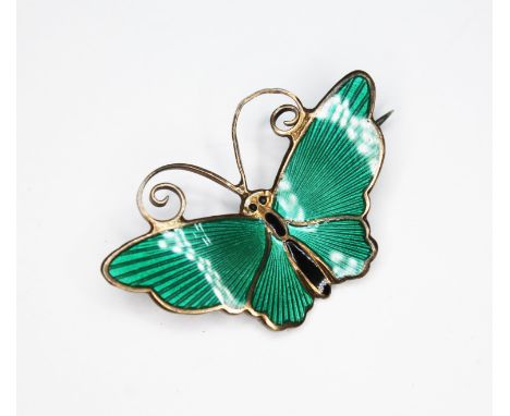 A Norwegian Sterling silver and guilloch enamel brooch butterfly brooch by David Andersen, length 32mm. Condition - good, gen