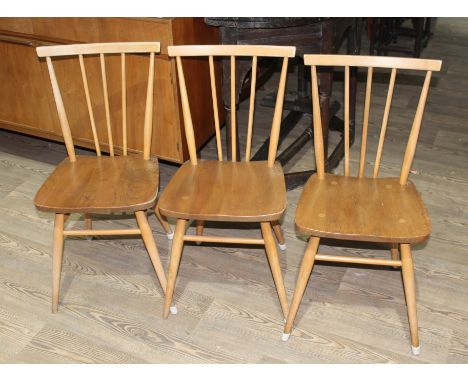 A set of three Ercol blonde elm and beech model 391 chairs.  
