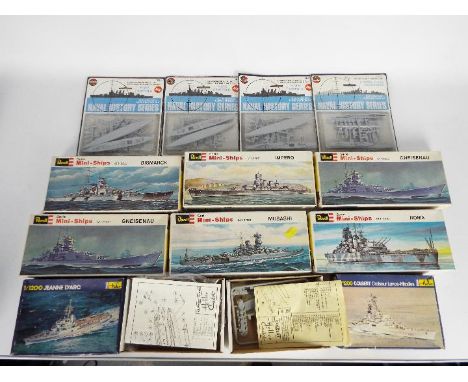 Revell, Heller, Airfix - An armada of boxed 1:1200 scale plastic model ship kits. Lot includes Airfix Waterline #01801 two Tr