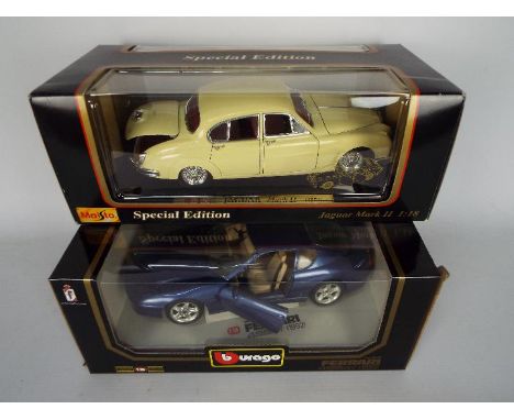 Maisto, Bburago - Two boxed diecast 1:18 scale diecast model vehicles. Lot includes Bburago #3036 Ferrari 456 GT (1992); toge