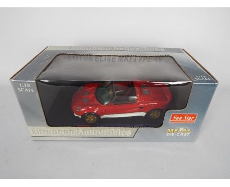Sun Star - A boxed Sun Star #1037 1:18 scale Lotus Elise Mk,I Type 49. The model in red appears to be in Mint condition in an