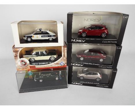 Norev - Solido - 6 x boxed 1:43 scale cars including Citroen Xantia # 154204, Peugeot 208 GTI  # 472803, Citroen BX Policia a