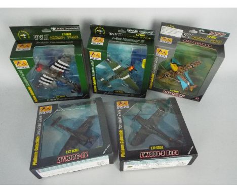 Easy Model - Five boxed 1:72 scale fully assembled plastic models of WW2 military Aircraft. Lot includes Easy Model #37288 P-