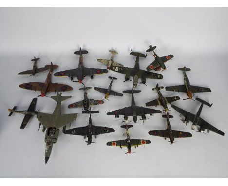 Unmarked Makers - A collection of 17 constructed and painted plastic military aircraft model kits in various scales. Construc
