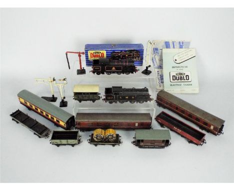 Hornby Dublo - A boxed # EDL17 0-6-2 tank engine and an unboxed 0-6-2 tank engine with 3 x coaches and 6 x wagons, 2 x signal
