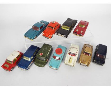 Corgi - A collection of 11 x unboxed cars including # 261 James Bond Aston Martin, # 258 The Saint Volvo, # 317 Morris Mini C