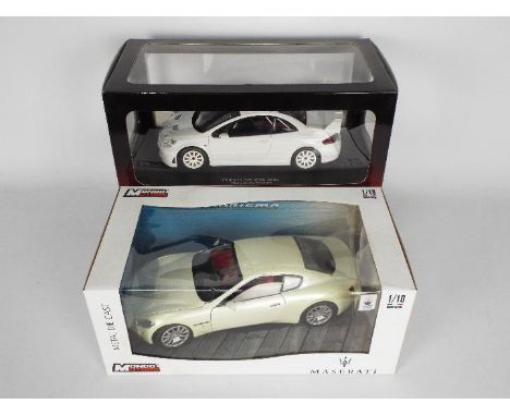 AutoArt - Mondo Motors - 2 x boxed 1:18 scale cars, # 500413 Maserati Gran Turismo, # 80558 Peugeot 307 WRC Plain White Body 