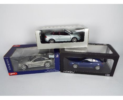 Norev - Mondo Motors - 3 x boxed 1:18 scale cars, Alfa Romeo Brera # 18790, VW Eos # 1F0099302K7W, Mercedes Benz SL65 AMG Bla