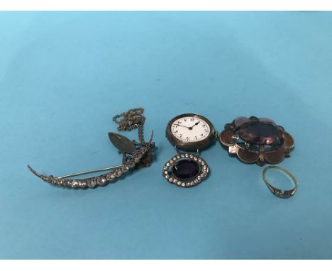 Art Nouveau silver enamel pendant etc.