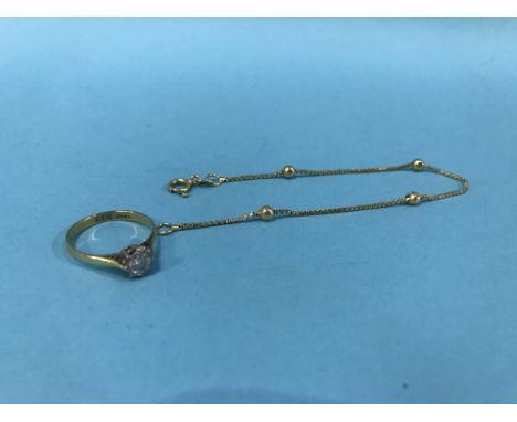 An 18ct ring and chain , 4.4g