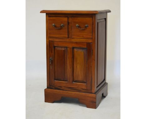 Modern mahogany bedside table fitted two short drawers with panel door below, 50cm wide x 40cm deep x 80cm high  