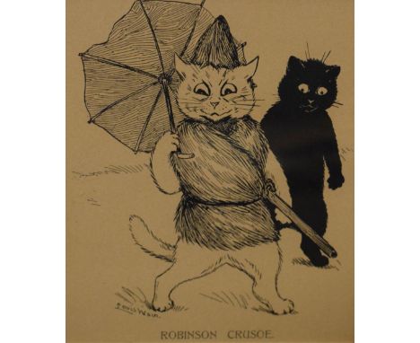 Print after Louis Wain, 'Robinson Crusoe', 18.5cm x 15cm, framed and glazed  