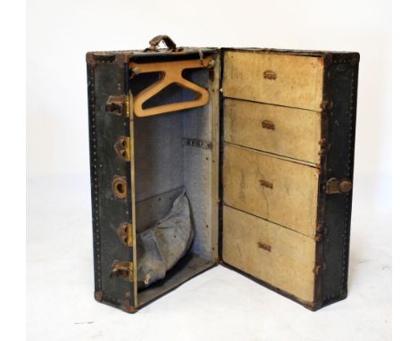 Vintage travel trunk bearing 'Selfridges The Vertex, London' oval brass label, 92cm wide, 56cm deep, 36cm high  