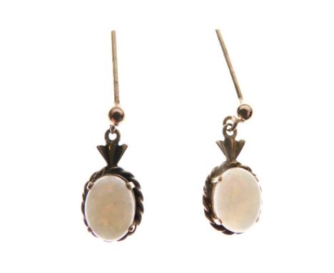Pair of 9ct gold and opal earrings, 1.7g gross approx  