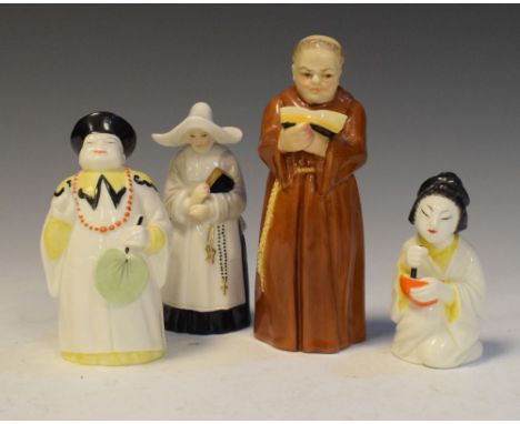 Four Royal Worcester porcelain candle snuffers comprising: Mandarin, Japanese Girl, a Monk and a Nun, largest 12cm high (4)  