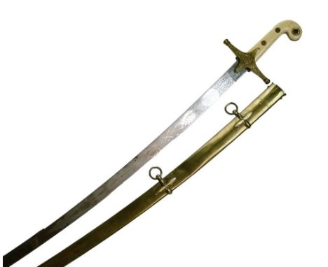 Victorian 1831 Pattern General officer's sword, with curved single edged blade 81cm, engraved with crown VR, crossed batons a