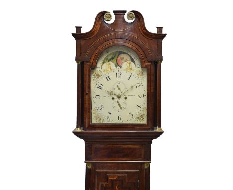 Early 19th Century inlaid oak-cased eight-day painted dial longcase clock, Blurton, Stourbridge, circa 1830, the 14-inch brea