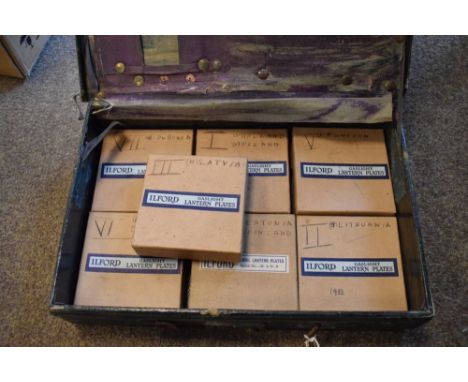 World Scout Movement Interest - Seven card boxes of early 20th Century Ilford Gaslight Lantern Plates detailing voyages to Ho