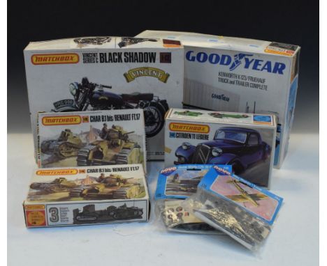 Group of Matchbox 143/176 scale model kits to include; Renault FT.17 Tank, Goodyear Truck and Trailer, PK-310 Citroen, Vincen