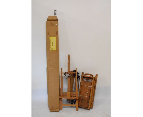 Mabef beech outdoor artists easel, together with a tripod and a projector screen  