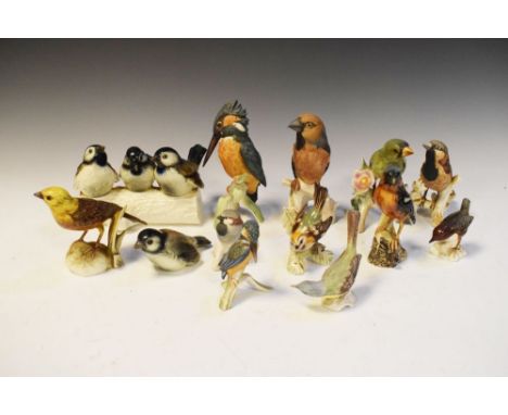 Group of Goebel porcelain bird figurines to include; three birds on branch (13)  