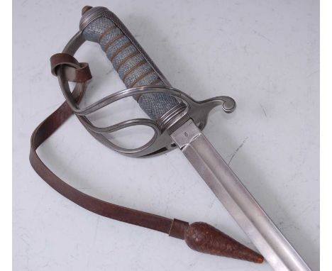 An 1821 pattern Cavalry sword, the 82cm fullered blade marked to the forte Gebr Weyersberg Sollingen, having a three bar hilt