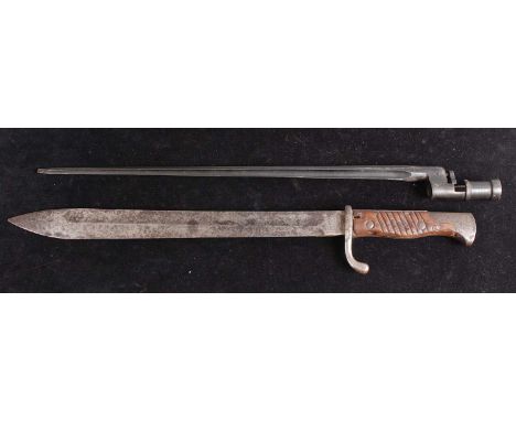 A Russian Mosin-Nagant M1891/30 bayonet, having a 43cm cruciform blade stamped 5958, 50cm, together with a German 1898/05 Mau